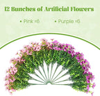 Ammyoo Artificial Fake Plants Flowers for Outdoor Spring Decor, 12 Bundles Faux Silk Mums for Planter Pot Colorful UV Resistant Look Real for Front Door Porch Patio Outside Yard(Purple Pink)