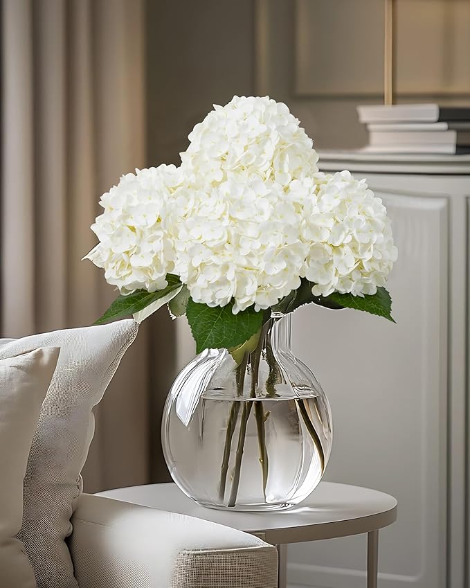 DuHouse 4Pcs Large Hydrangea Artificial Flowers,20 inch Latex Real Touch Hydrangeas Lifelike Hydrangea Flower for Home Wedding Bouquets Centerpieces Party Living Room Decoration(White)