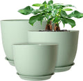 UOUZ 12/10/9 Large Modern Plant Pots, Plastic Planters with Drainage Holes and Saucers for Indoor Outdoor Plants Flowers, Green