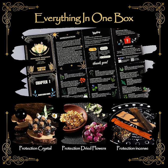 Wiccan Supplies and Tools for Protection, 130Pack Witchcraft Supplies Witchy Gift for Beginners, Dried Herbs, Crystals, Candles, Witch Starter Spell Kit