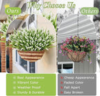 Waipfaru 36 Bundles Artificial Plants Outdoor,Fake Flowers UV Resistant Outdoor Fake Plants,Faux Lavender Shrubs for Window Garden Patio Hanging Planter Pathway Front Porch (White)