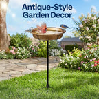 VIVOHOME Oval Bird Bath for Outside, Outdoor Birdbath Bowl with Metal Ground Stake, Weather-Resistant ABS Bird Bath and Feeder for Garden, 1.3 Gallons, Copper