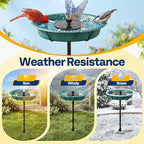 VIVOHOME Oval Bird Bath with Solar Fountain for Outside, Weather-Resistant ABS Birdbath Bowl with Solar Powered Pump, Metal Ground Stake for Outdoor, Garden, 1.3 Gallons, Green