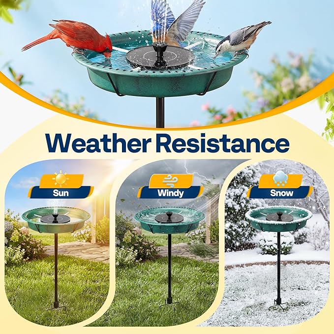 VIVOHOME Oval Bird Bath with Solar Fountain for Outside, Weather-Resistant ABS Birdbath Bowl with Solar Powered Pump, Metal Ground Stake for Outdoor, Garden, 1.3 Gallons, Green