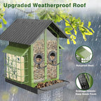 FlowaFoli Bird Feeders for Outdoors, Metal Bird Feeder with Double Suet Cage Weatherproof Metal Roof, 2 in 1 Mixed Seeds Suet Feeder, 4Lbs Large Capacity, Great for Finch、Cardinal、Chickadee（Green）