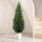 Artificial Topiary Cedar Trees 5FT Tall 2 Set, Outdoor Indoor Faux Pine Shrubs Plants, Realistic Fake Plants Front Porch Decor, Artificial Bushes Cypress for Home Front Door Offices