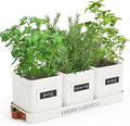 PERFNIQUE Indoor Herb Garden, Herb Planter Set with Tray, Farmhouse Indoor Plant Pots, Windowsill Herb Garden with Drainage(Planter only) for Indoor/Outdoor, Window Pots(White)