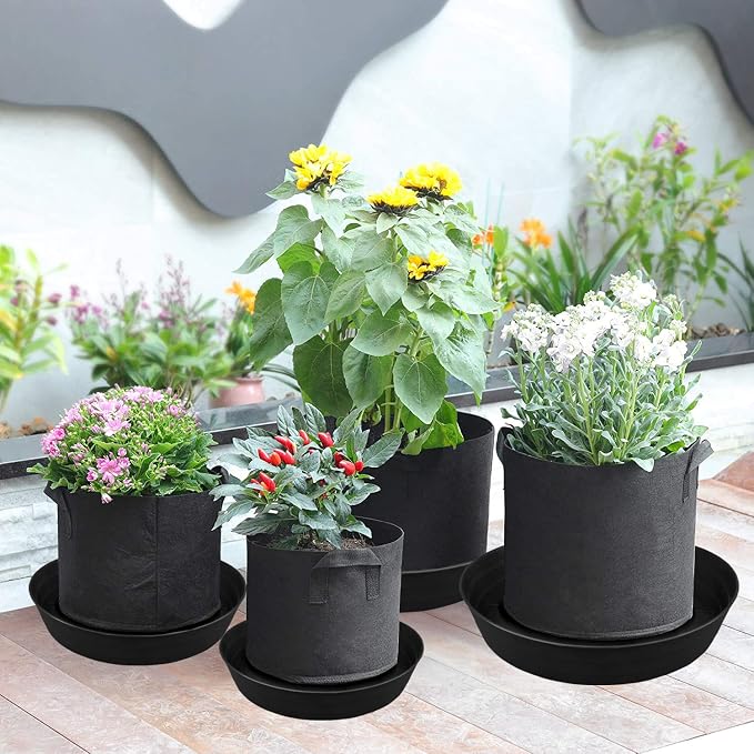 Plant Saucer 4 Pack 10 inch Heavy Drainage Tray for Indoors No Holes, 12 14 16 18 20 25 Inch Plastic Plant saucers Water Catcher for Pots Base Extra-Deep Plant Trays for Flower Pot (10 Inch, Black)