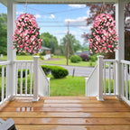 Sggvecsy Artificial Fake Hanging Flowers Plants for Outdoor Outside Spring Summer Decoration 2PCS Faux Silk UV Resistant Realistic Morning Glory Trailing Vines for Home Porch Patio Balcony(Pink)