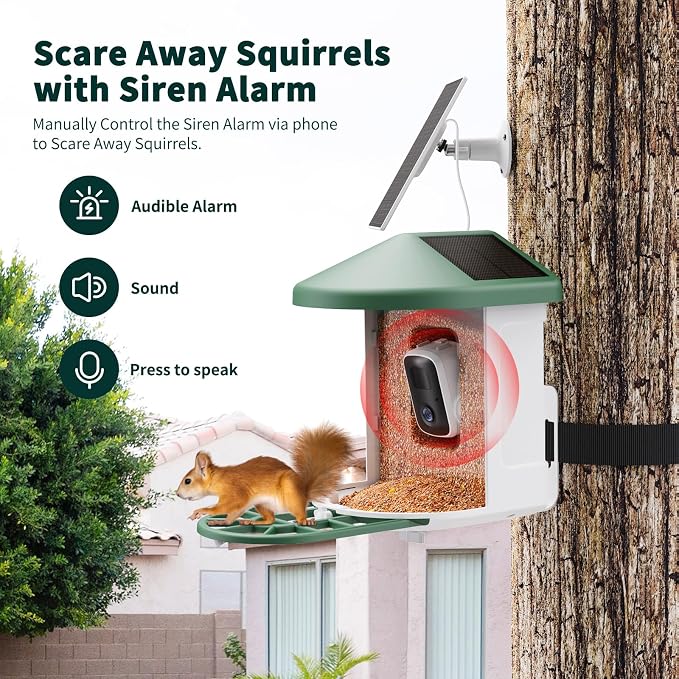 HARYMOR Bird Feeder with Camera with AI Identify Birds Species Solar Powered, Smart Bird House with Cam, 2K HD Video Live Stream, Instant Arrival Alerts - Green