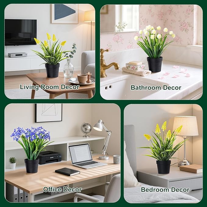 3 Pack Fake Small Plant Artificial Potted Flowers for Home Decor Fake Flower Plant Greenery Mini Faux Plant for Indoor Bedroom Living Room Office Shelf Bathroom Farmhouse Decor (Type 7)
