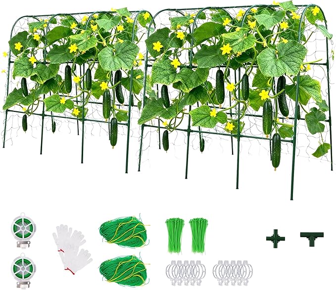 2Pack Cucumber Trellis for Raised Garden Bed, U-Shape Plant Support Metel Trellis for Climbing Plants Arch Trellis with Netting for Cucumbers,Tomatoes,Vine Climbing Plant(47.2''X32''x47.2''(LxWxH))