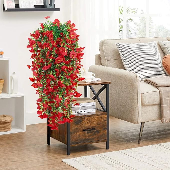 4-Pack Fake Hanging Plants, Faux Hanging Plant Artificial Greenery for Living Room Bedroom Boho Wall Shelf Indoor Outdoor Decor (Red Morning Glory)
