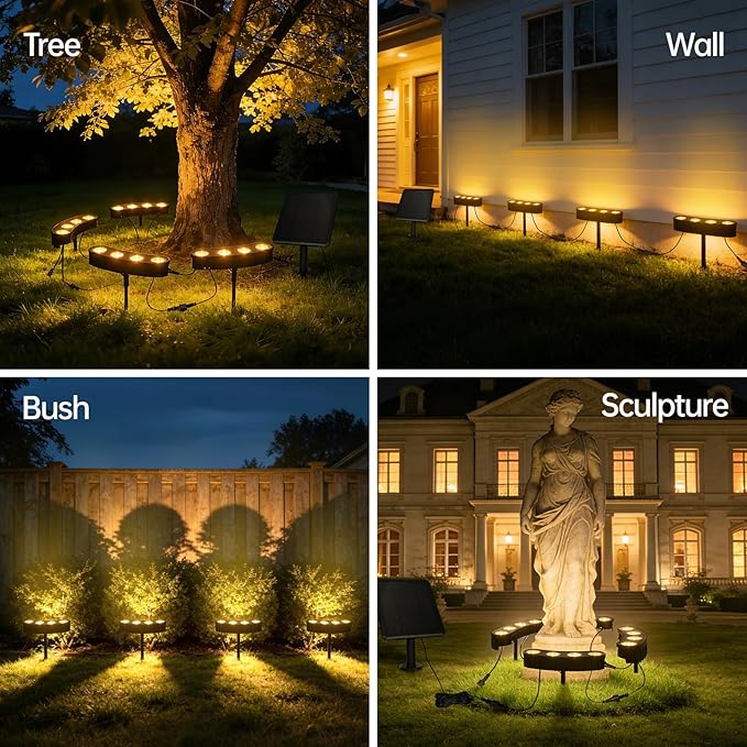 Sublume Solar Tree Lights Outdoor, Palm Tree Lights, Large Solar Panel with 4000mAh Battery, Ring Warm White LED Uplights for Tree, 3-in-1 (Stake/Tie/Hang), IP65 Waterproof, Tree Spotlights for Garden