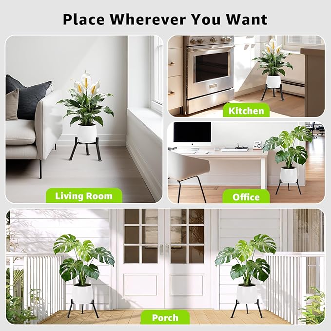 Metal Plant Stand Indoor Outdoor- Anti-Rust Metal Plant Stand, Stable Corner Plant Stands Fits 5.9 to 8.7 Inches Pots, Adjustable Heavy Duty Plant Pot Flower Holder for Patio, Garden, Home, Black - 1 Pack