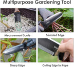 PERWIN Hori Hori Garden Knife, Garden Tools with Sheath for Weeding, Planting, Digging, 7" Stainless Steel Blade with Cutting Edge, Full-Tang Walnut Wood Handle with Hanging Hole
