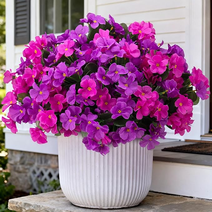INXUGAO Artificial Flowers for Outdoors Decoration, 5 Bundles Faux Hydrangea UV Resistant Fake Arrangements Plants for Indoor Outside Garden Front Porch Spring Summer Decor, Purple