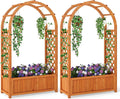 HAPPYGRILL Raised Garden Bed with Trellis, Wooden Elevated Planter Box w/Ached Roof & Detachable Bottom Panels, Liner, Drainage, Indoor Outdoor Wood Planter for Climbing Plants Vine Flower (2)