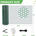 33Ft x 24In Plant Protectors from Animals, Plant Cages for Outdoor Plants, Free-Cut Wire Plant Protector, Plant Cover Chicken Wire Fencing with Ground Stakes & Ties to Keeping Bunny Animals Out