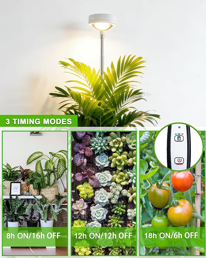 Plant Grow Light,yadoker LED Growing Light Full Spectrum for Indoor Plants,White Magnifying Glass Plant Lights,Height Adjustable, Automatic Timer, 5V Low Safe Voltage,Idea for Large