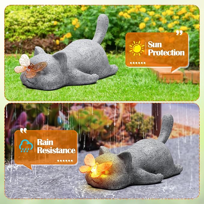 Garden Outdoor Statues Solar Cat Outside Statue Garden Decor for Yard Patio Home Porch Lawn Balcony, Gifts for Mother Grandma Women