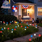 4th of July Decorations Outdoor, 8 Pack Red White and Blue Solar Garden Lights 48 LED, 2 Modes Solar Firefly Lights Outdoor Waterproof for Independence Day Garden Yard 250 Anniversary USA Decoration