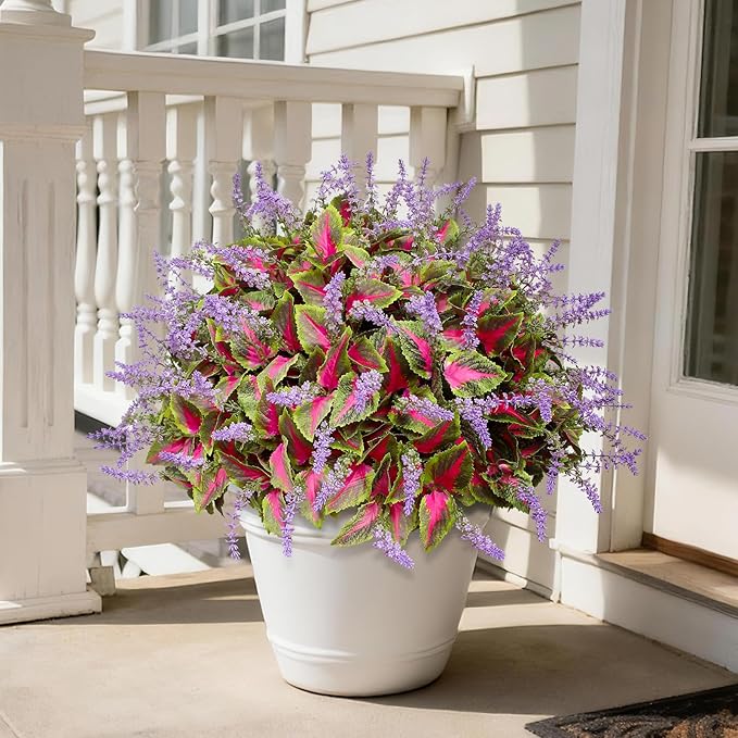 12 Bundles Artificial Coleus Flowers | UV Resistant No Fade Silk Faux Plants | Spring Summer Outdoor Fake Greenery for Garden Patio Planters Front Porch Pathway Decor (Pink)