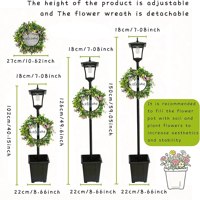 59" Solar Lamp Post with Planter 2-in-1, Solar Post Lights Outdoor Waterproof, Dusk to dawn Warm Yellow Lights, Outdoor Planter for Real or Fake Flowers, Solar Lights for Lawn, Patio, Front/Back Door
