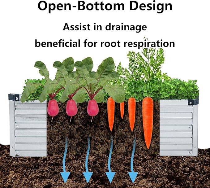 Meberam 2 Pack 8x4x1FT Galvanized Raised Garden Beds Kit Outdoor Metal Gardening Planter Box for Vegetable Elevated Flower Herbs,Silver