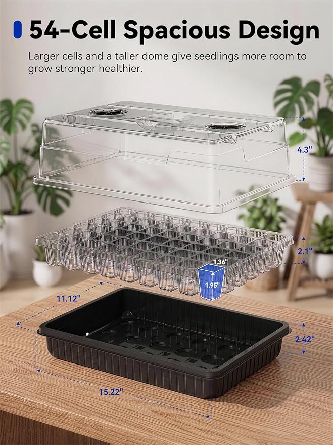 GLOWRIUM Seed Starter Tray with Grow Lights, 2 Pack 108-Cell Seed Starter Kit with 4.3" Humidity Dome, Indoor Seedling Starter Tray with 3/9/12/16h Timer, Adjustable Brightness Seed Starting Trays
