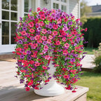 Artificial Hanging Flowers for Outdoors Spring Summer Decoration, 8PCS UV Resistant Silk Fake Hanging Plants for Patio Porch Front Yard Window Garden Indoor Decor(Purple&Hot Pink,8PCS)
