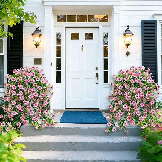 4 Pcs Fake Outdoor Artificial Flowers For Outdoors Uv Resistant, Plastic Flowers For Outdoors, Fake Hanging Plants Faux Flowers For Outdoor Planters, Silk Spring Flowers For Outside Porch（Pink）