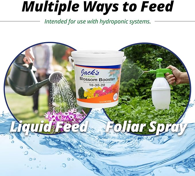 Jack's Classic 10-30-20 Blossom Booster Water-Soluble Fertilizer with Micronutrients for Increasing Color and Quantity of Blooms in Flowering Plants, 4lbs