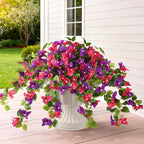 Homsunny Artificial Fake Flowers Plants for Outdoor Summer Decoration, 2 Pcs Faux Silk Flower Bougainvillea Vines Look Real UV Resistant for Home Porch Patio Balcony Yard Spring Decor(Mix Purple)