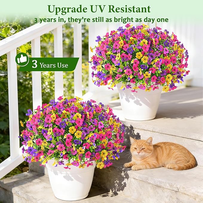 BLEUM CADE Artificial Flowers for Outdoors, 24 Bundles Faux Plants Outdoor Artificial Flowers for Decoration, UV Resistant Fake Flowers Artificial Plants & Flowers for Outdoors Garden Decor