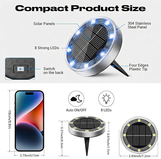 Peasur Mini Solar Ground Lights Outdoor, 4 Pack Flat Solar Powered Disc Lights, IP68 Waterproof, Anti-Rust, Landscape Lighting for Pathway Garden Yard Lawn Walkway Landscape Driveway, Blue