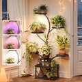 PRAISUN 51 Inch Plant Stand with Grow Lights, 8 Tiered Indoor Plant Shelf with Larger Flower Holder, Curved-tubed Design, 3 Light Modes, Corner Plant Rack for Living Room, Black