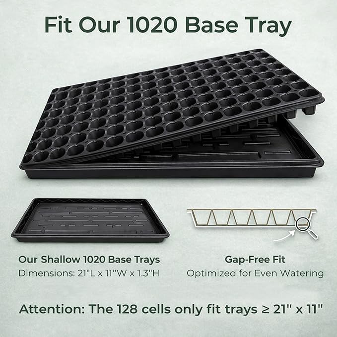 Gardzen 10 Pack 128 Cell Seed Starter Trays, 1.5" Deep Plug Tray for Seedlings, Durable Seedling Trays with Drainage Holes, Fit Standard 1020 Drip Tray