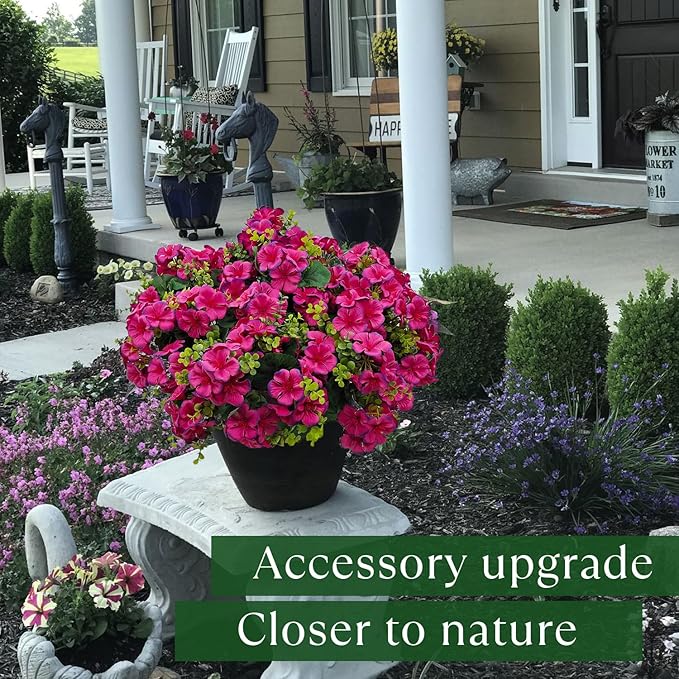 Artificial Geranium Flowers for Outdoor Decoration, 6 Bundles UV Resistant Silk Geranium Fake Plants Faux Flowers for Front Porch Garden Patio Window Box Outside Indoor Decor (Purplish Red)