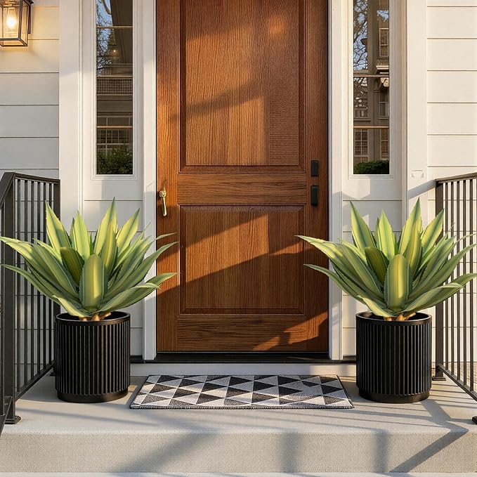 Artificial Spiked Agave Plant Outdoor 28” Tall, Large UV Resistant Fake Agave Plants with 23 Pre-Dusted Leaves, Faux Succulents Plant for Home Front Porch Patio Garden Indoor Decor 2Pack