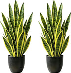 Fake Snake Plant, 27" Artificial Potted Plants with Black Pot, Realistic Faux Plants for Home Decor, Low Maintenance No Watering Needed for Desk Corner Office & Pet Areas (2 Pack)