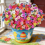 16 Bundles Artificial Flowers for Outdoors, Realistic Fake Silk Flowers for Outside, UV Resistant Faux Plants for Outdoor Planter, Hanging Basket - Porch Spring Easter Decor(8 Colors)
