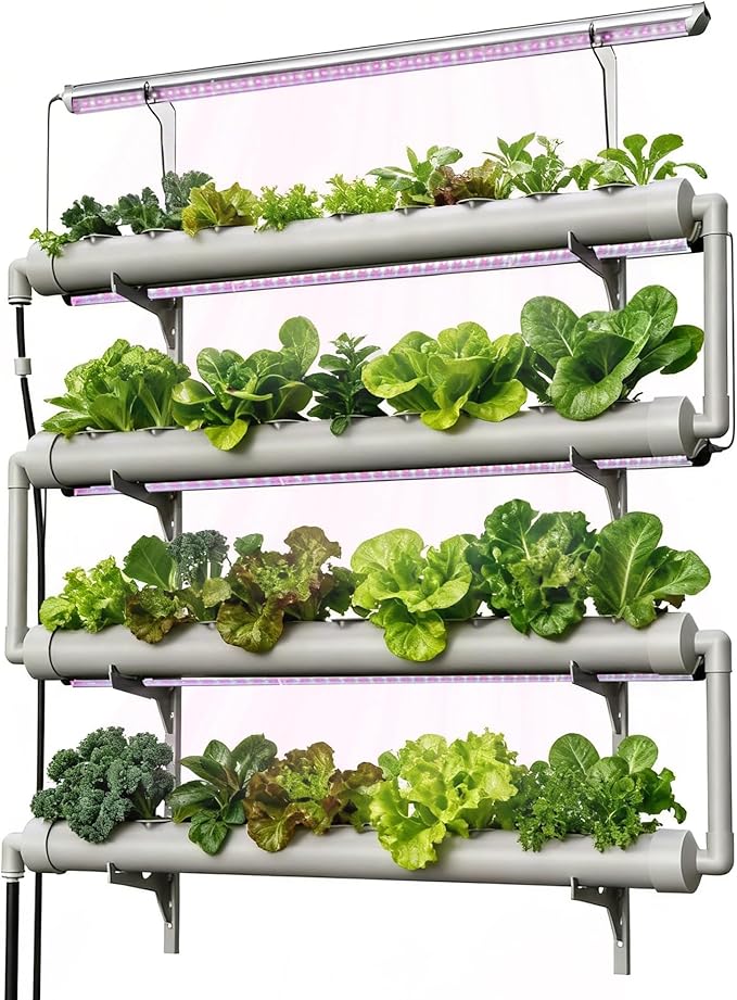 NFT Hydroponics Growing System，36 Pods Wall-Mounted Indoor Garden，Full Spectrum Grow Lights and Powerful Water Recycling System，Opaque PVC-U Hydroponic Pipes，Suitable for Leafy Greens