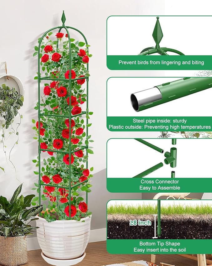MYMULIKE Garden Trellis for Climbing Plants Outdoor & Indoor - 6Ft Tall Rustproof Plant Support Cage for Vines, Flowers, Vegetables, Roses | Heavy-Duty, Adjustable & Decorative (3)