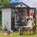DWVO Outdoor Storage Shed 6x4.4 FT Plastic Garden Tool Shed with 2 Windows, Double-Wall Outside Shed for Lawn Mower, Garden Tool for Backyard, Lawn, Patio