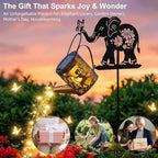 Solar Watering_Can Lights Outdoor Decor with Elephant Stake & Fairy Silhouettes, Cascading String Lights for Garden, Patio, Yard - Waterproof Solar Powered Gift for Mom, Housewarming, Birthday