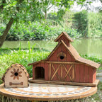 Glitzhome Bird Houses for Outdoors, 20.67" H Rustic Wooden Bird House Barn Design Hand Painted Birdhouse Extra-Large Bird Houses for Outsides
