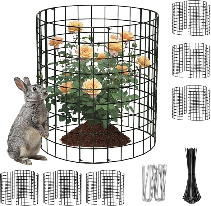 PASARA 6 Pack Plant Protectors from Animals, 13 Inch Round Cloche Plant Cages with Sturdy Chicken Wire Mesh, Garden Cages to Keep Animals Out for Vegetables & Flowers, Includes Support Stakes