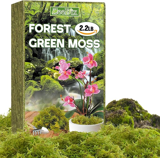 ZeeDix 2.2 lbs Forest Moss for Plants Indoor - Dried Orchid Moss for Repotting, Natural Green Sphagnum Moss for Potted Plants Carnivorous Monstera Succulents Crafts Reptile Habitat (Expands to 40 qt)