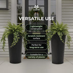Worth 2 Pack 28" Tall Narrow Metal Planter with Inside Pot for Indoors or Outdoors, Deck, Patio or Front Porch, Hand-Hammered Texture, Black